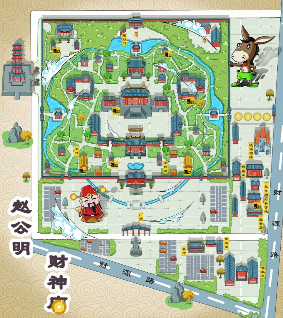 东港寺庙类手绘地图